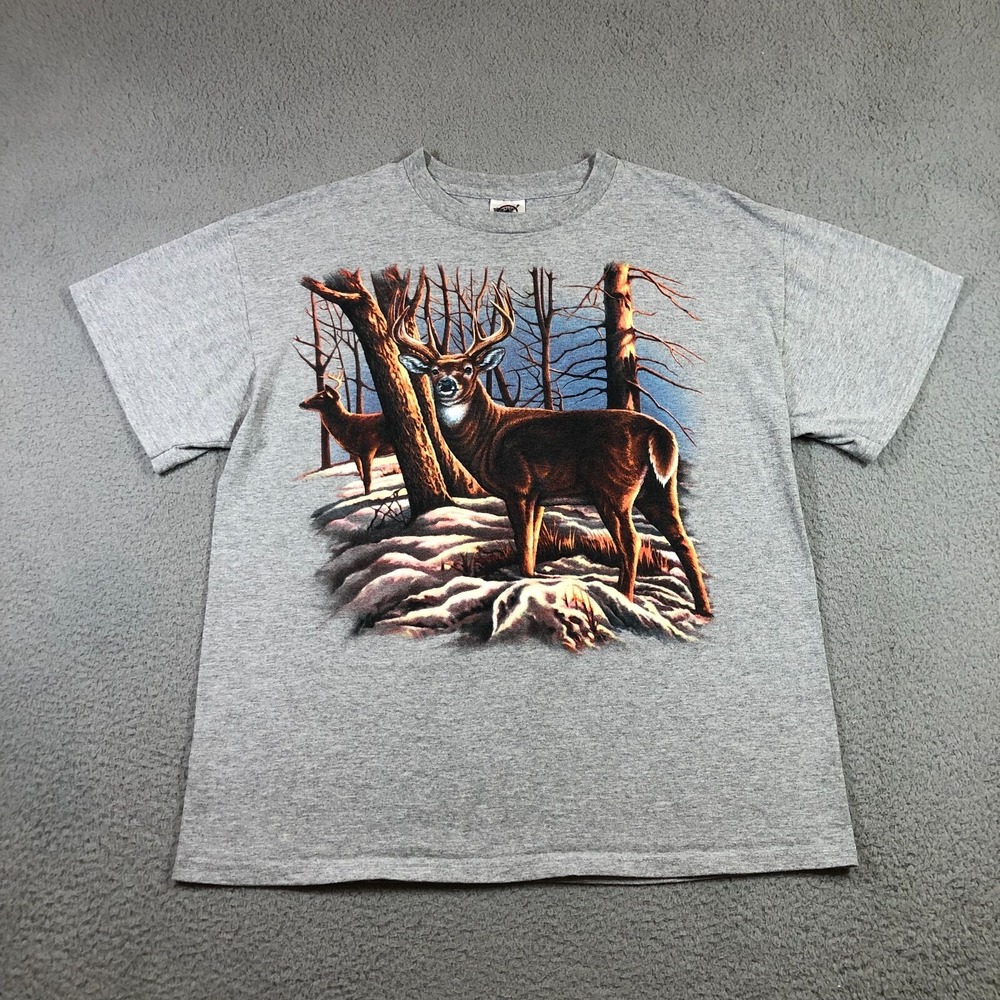 forest reindeer T shirt mens L gray the mountain style graphic front hit